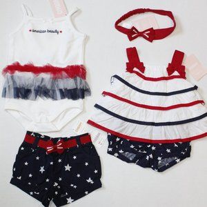 NWT Gymboree 3-6M lot of 4th of July outfits set bodysuit shorts hair bow